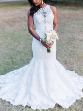 Gorgeous Trumpet/Mermaid Illusion Lace Sweep Train Wedding Dress